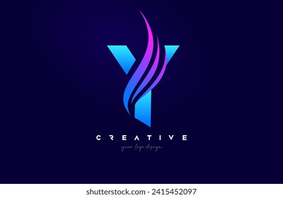 Letter Y Swoosh Alphabet Logo Design with creative Swoosh shapes in blue pink colors for Personal or Business Vector Vector Illustration.