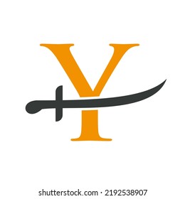 Letter Y Swords Logo Vector Template. Swords Icon For Protection and Privacy Symbol