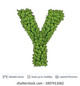 Letter Y symbol of green leaves. Clean shape isolated on white. Vector icon easy to edit.