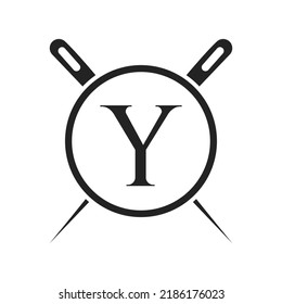 Letter Y Tailor Logo, Needle and Thread Combination for Embroider, Textile, Fashion, Cloth, Fabric Template