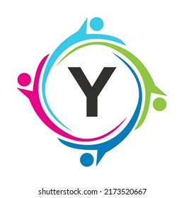 Letter Y Teamwork Logo Unite Symbol. Charity Sign Community Health Care Union Logotype