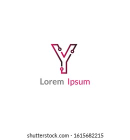 Letter Y tech logo concept with line art style and minimalist. Gradient Logo