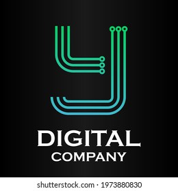 Letter y technology or digital logo template illustration. there are line letter with dot. suitable for technology, multimedia.