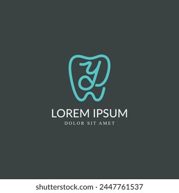 Letter Y with teeth monoline logo design concept. Vector illustration