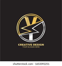 Letter Y. Template for creative logo design with circle icon element. vector elegant gold and metal font.
