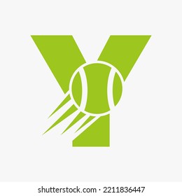 Letter Y Tennis Logo Concept With Moving Tennis Ball Icon. Tennis Sports Logotype Symbol Vector Template