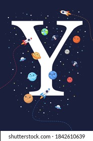 The letter Y with the theme of outer space for Children. Letter graphic vector illustration for kids on outer space theme. space kids, letters for children.