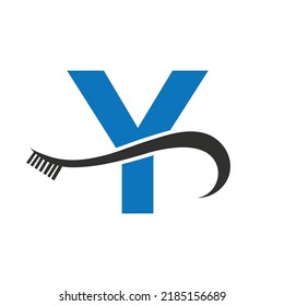 Letter Y With Tooth Brush Logo Design Concept For Teeth Care Dental Logo Template