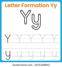 Letter Y Tracing Worksheet for Kids – Uppercase and Lowercase Yy Handwriting Practice with Dotted Lines and Stroke Arrows – Preschool Alphabet Learning Printable
