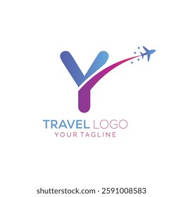 Letter Y Travel Logo Design with plane. Icon of Y for travel agency logo design.