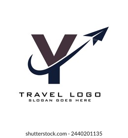 Letter Y Travel Logo icon Design with plane graphic element for travel agency logo design