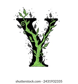Letter Y Tree Branch, Formed From Twigs Leaves
