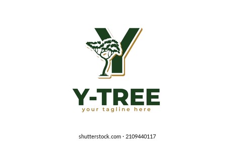 Letter Y And Tree Logo Design. Vector