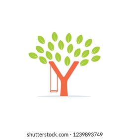 letter y tree with swing logo vector