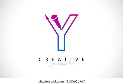 Letter Y Trendy Design Logo Concept. Creative Icon Logo with Microphone Shape Vector Illustration.