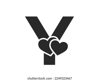 Brief y mit zwei Herzen. kreativer romantischer Anfangsbrief für das Tagesdesign von Valentinstag. Valentin und Liebessymbol. isoliertes Vektorbild