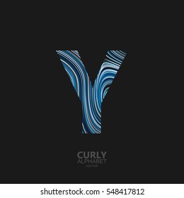 Letter Y. Typographic vector element for design. Part of curly textured alphabet with marble or acrylic imitation. Letter Y with diffusion lines swirly pattern. Vector illustration