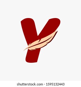 Letter Y with typography with feather