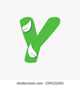 letter Y typography with two leaf vector logo