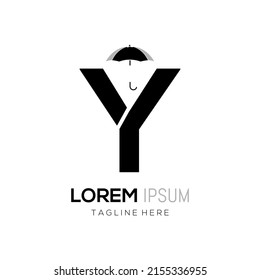 Letter Y Umbrella Logo Design Vector. Initial Y Umbrella Logo Design Vector Template Illustration.