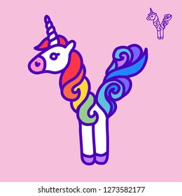 Letter "Y" unicorn. Written by unicorns. Letter in the style of the unicorn. Fairytale font. Multicolored mane. Trend print on a T-shirt. Metal pin. Unicorn alphabet.