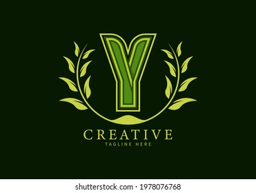 Letter Y Unique Logo with leaf ornament as a frame looks more natural, modern design, suitable for templates or brands.
