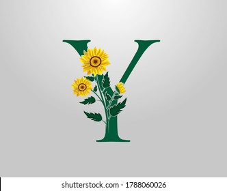 Letter Y vector alphabet with sunflower. Flower Plant Logo Icon. Typography design
