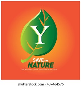 Letter Y vector logo and icon save the nature. Go green poster design. Ecology campaign publication