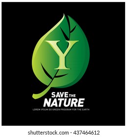 Letter Y vector logo and icon save the nature. Go green poster design. Ecology campaign publication