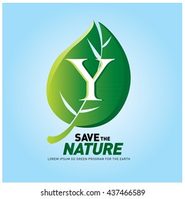 Letter Y vector logo and icon save the nature. Go green poster design. Ecology campaign publication