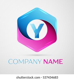 Letter Y vector logo symbol in the colorful hexagonal on grey background. Vector template for your design