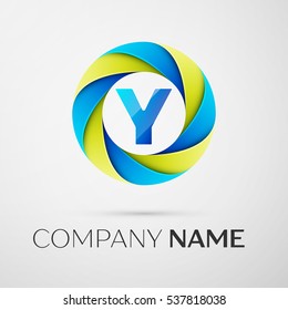 Letter Y vector logo symbol in the colorful circle on grey background. Vector template for your design