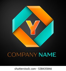 Letter Y vector logo symbol in the colorful rhombus on black background. Vector template for your design