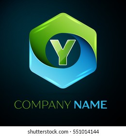 Letter Y vector logo symbol in the colorful hexagonal on black background. Vector template for your design