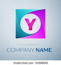 Letter Y vector logo symbol in the colorful square on grey background. Vector template for your design