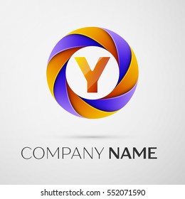 Letter Y vector logo symbol in the colorful circle on grey background. Vector template for your design