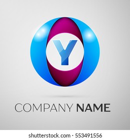 Letter Y vector logo symbol in the colorful circle on grey background. Vector template for your design
