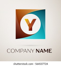 Letter Y vector logo symbol in the colorful square on grey background. Vector template for your design