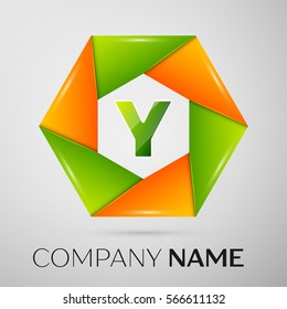 Letter Y vector logo symbol in the colorful circle on grey background. Vector template for your design