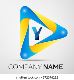 Letter Y vector logo symbol in the colorful triangle on grey background. Vector template for your design
