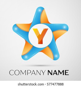 Letter Y vector logo symbol in the colorful star on grey background. Vector template for your design