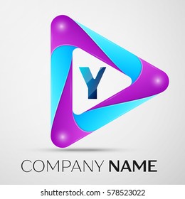 Letter Y vector logo symbol in the colorful triangle on grey background. Vector template for your design