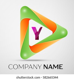 Letter Y vector logo symbol in the colorful triangle on grey background. Vector template for your design