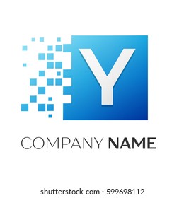 Letter Y vector logo symbol in the colorful square with shattered blocks on white background. Vector template for your design