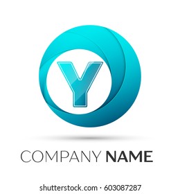 Letter Y vector logo symbol in the colorful circle on grey background. Vector template for your design
