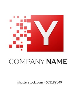 Letter Y vector logo symbol in the colorful square with shattered blocks on white background. Vector template for your design