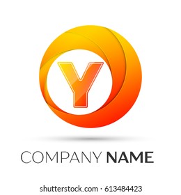 Letter Y vector logo symbol in the colorful circle on grey background. Vector template for your design