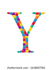 Letter Y vector mosaic tiles composition in colors over white background