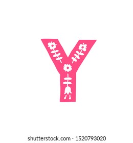 Letter Y. Vector. Pink letter with ornament. Applique for clothes. Logo for the company.