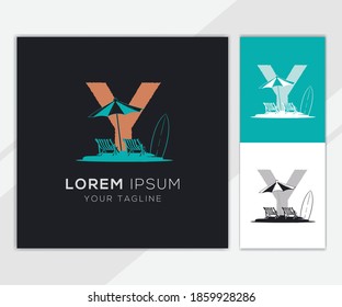 Letter Y with vintage beach illustration logo template